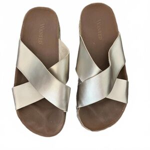 Wanted Metallic Silver Cross Strap Slide Sandals Stylish Womens Slides Size 39